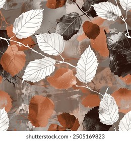 Artistic Eucalyptus Leaf Silver Brown Black Watercolor Abstract Scandinavian Design Seamless Pattern Wallpaper Curtain Bedding Background Upholstery Gift Wrapping Paper Vector 