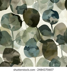 Artistic Eucalyptus Leaf Watercolor Abstract Scandinavian Design Seamless Pattern Wallpaper Curtain Bedding Background Upholstery Vector 