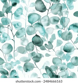 Artistic Eucalyptus Leaf Watercolor Abstract Scandinavian Design Seamless Pattern Wallpaper Curtain Bedding Background Upholstery Vector 