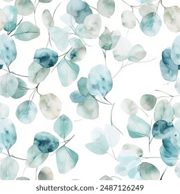 Artistic Eucalyptus Leaf Watercolor Abstract Scandinavian Design Seamless Pattern Wallpaper Curtain Bedding Background Upholstery Vector 