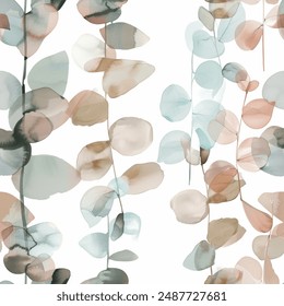 Artistic Eucalyptus Leaf Watercolor Abstract Scandinavian Design Seamless Pattern Wallpaper Curtain Bedding Background Upholstery Vector 