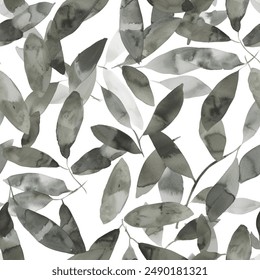 Artistic Eucalyptus Leaf Watercolor Abstract Elegant Timeless Scandinavian Design Seamless Pattern Wallpaper Curtain Bedding Background Upholstery Vector 