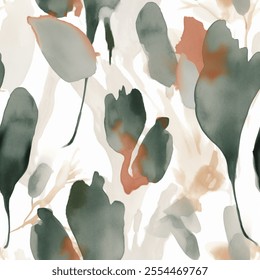 Artistic Eucalyptus Leaf Watercolor Abstract Scandinavian Design Seamless Pattern Wallpaper Curtain Bedding Background Upholstery Gift Wrapping Paper Vector