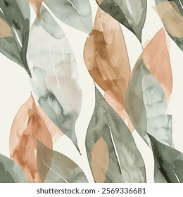 Artistic Eucalyptus Leaf Watercolor Abstract Scandinavian Design Seamless Pattern Wallpaper Curtain Bedding Background Upholstery Gift Wrapping Paper Vector