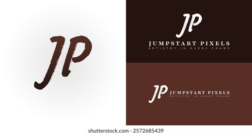 The artistic and expressive logo design features JP's initials in a dynamic hand-drawn style. The logo is ideal for photography studios, freelance photographers, and creative professionals business