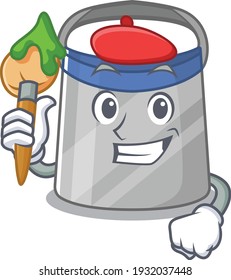 An artistic face shield artist mascot design paint using a brush