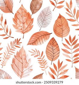 Artistic Fall Winter Brown Leaf Watercolor Abstract Scandinavian Design Seamless Pattern Wallpaper Curtain Bedding Background Upholstery Gift Wrapping Paper Vector 