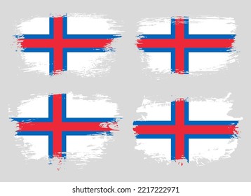 Artistic Faroe Islands country brush flag collection. Set of grunge brush flags on a solid background