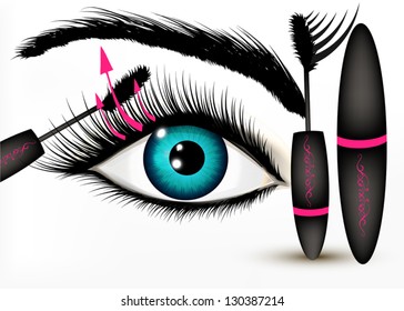 Artistic fashion conceptual background with blue human eye and mascara