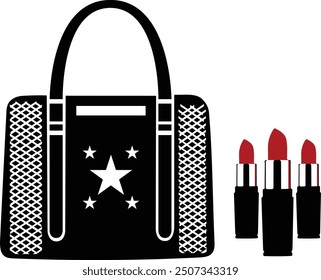 Artistic female Handbag and lipsticks – Purse designs and prints