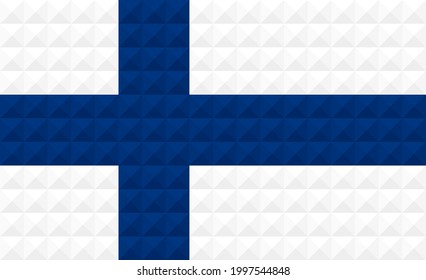 Vector artístico de la bandera finlandesa. formado desde triángulos a cuadrados con diferentes colores contrastantes que ilustran un efecto 3d. Relación 11:18