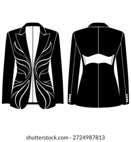 Patrón artístico de llama traje floral blazer chaqueta de esmoquin Ilustración vectorial de silueta de ropa técnica para la maqueta de moda de fiesta de boda premium