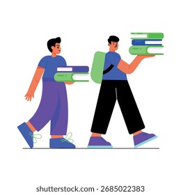 Artistic flat style icon of carrying books