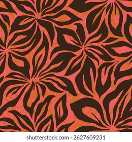 Artistic floral background. Decorative botanical seamless pattern with silhouette shapes of leaves and flowers. Artisanal allover print, vector wallpaper, for fabric, textile, paper, package