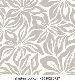 Artistic floral background. Decorative botanical seamless pattern with silhouette shapes of leaves and flowers. Artisanal allover print, vector wallpaper, for fabric, textile, paper, package