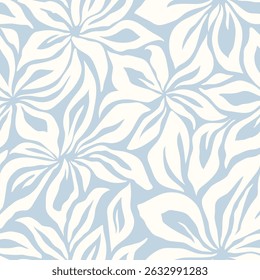 Artistic floral background. Decorative botanical seamless pattern with silhouette shapes of leaves and flowers. Artisanal allover print, vector wallpaper, for fabric, textile, paper, package