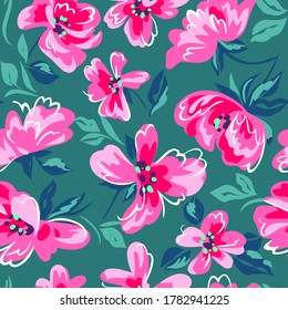 Artistic floral background. Seamless pattern made of abstract peony flowers with blurred petals texture. Summer nature ornament. Large flowers in bloom.