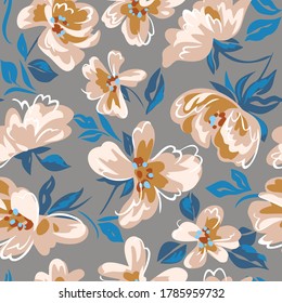 Artistic floral background. Seamless pattern made of abstract peony flowers with blurred petals texture. Summer nature ornament. Large flowers in bloom.