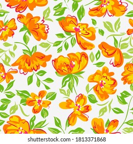 Artistic floral background. Seamless pattern made of abstract peony flowers with blurred petals texture. Summer nature ornament. Flowers in bloom.