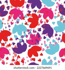 Artistic floral background. Seamless pattern made of abstract peony flowers with blurred petals texture. Abstract seamless with leaves, poppies. 