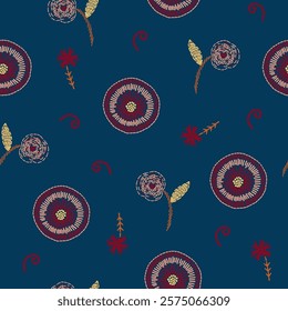 Artistic Floral Prints, colorful Background, abstract shapes, Flowers, hand drawn embroidery. Decorative intricate quilting pattern, trendy geometric ornament. Vector