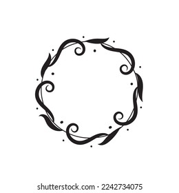 Artistic floral round frame flat design art decoration vector illustration on white background.