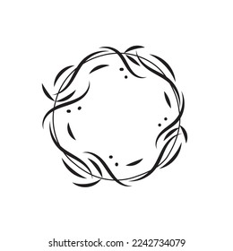 Artistic floral round frame flat design art decoration vector illustration on white background.