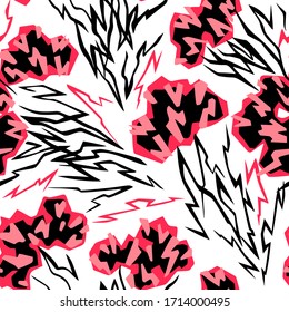 Patrón artístico floral sin fisuras. Diseño de papel de corte geométrico. El adorno de estilo collage. Gráfico. Fondo botánico moderno con grandes flores florecientes.