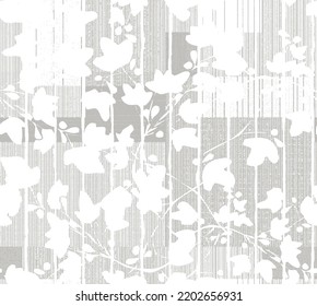 artistic floral seamless pattern Vintage textures effect stylish background Illustration fern, leaf tropical branch, lavender, eucalyptus leaves on linen textured. Trendy 2023-flowers designs