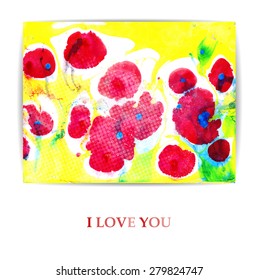 Artistic flower background or greeting card with flowering red poppies. Vector, EPS10