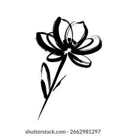 Icono artístico del Vector del contorno de la flor, un boceto dibujado a mano simple de una flor para los diseños botánicos, de la naturaleza, y creativos.