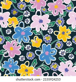 Artistic Flower painted brush strokes colourful florals seamless pattern vector illustration,Design for fashion , fabric, textile, wallpaper, cover, web , wrapping and all prints 