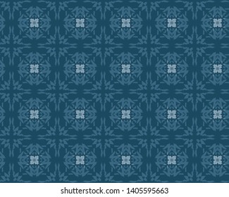 Artistic flower pattern. Seamless vector background. Dark blue and light blue.