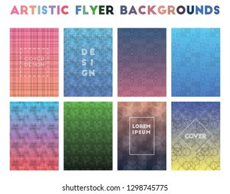 Artistic Flyer Backgrounds. Alluring geometric patterns, actual vector illustration.