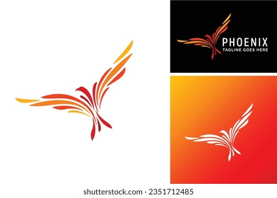 Artistic Flying Fenix Phoenix Mythical Bird logo design with Hot Fire Flame Color