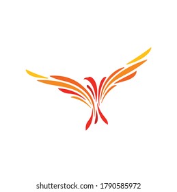 Artistic Flying Phoenix Bird logo design with Hot Fire Flame Color