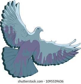 Artistic flying pigeon illustration design with unique liquid colors on it.