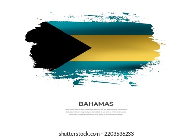 Künstlerische gefaltete Pinselfahne von Bahamas. Pinselstriche mit Pinselstrich auf einzeln weißem Hintergrund
