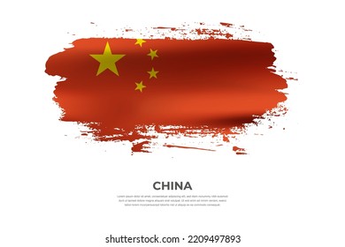 Artistic folded brush flag of China. Paint smears brush stroke flag on isolated white background