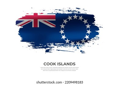 Bandera de pincel plegado artístico de las Islas Cook. Pintar marca de pincel de frotis en fondo blanco aislado