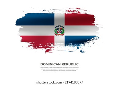 Artistic folded brush flag of Dominican Republic. Paint smears brush stroke flag on isolated white background