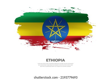 Artistic folded brush flag of Ethiopia. Paint smears brush stroke flag on isolated white background