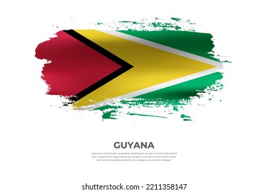 Bandera artística de cepillo doblado de Guyana. Pintar marca de pincel de frotis en fondo blanco aislado