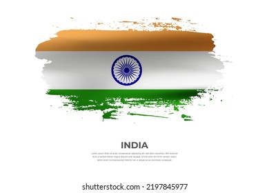 Artistic folded brush flag of India. Paint smears brush stroke flag on isolated white background