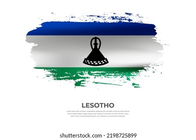 Artistic folded brush flag of Lesotho. Paint smears brush stroke flag on isolated white background