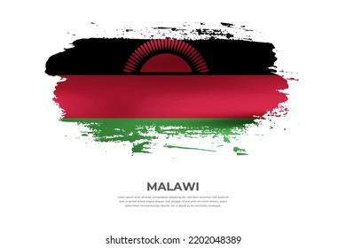 Bandera de pincel plegado artístico de Malawi. Pintar marca de pincel de frotis en fondo blanco aislado