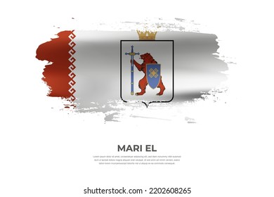 Artistic folded brush flag of Mari El. Paint smears brush stroke flag on isolated white background