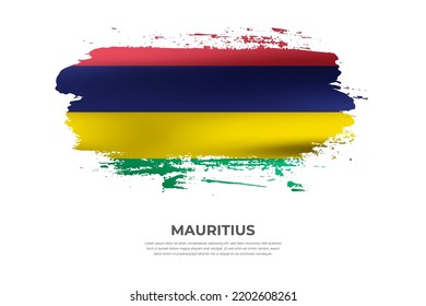Bandera artística plegada de pincel de Mauricio. Pintar marca de pincel de frotis en fondo blanco aislado