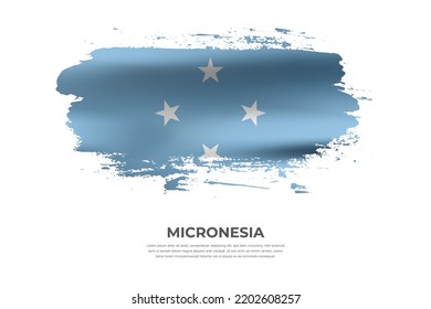 Artistic folded brush flag of Micronesia. Paint smears brush stroke flag on isolated white background