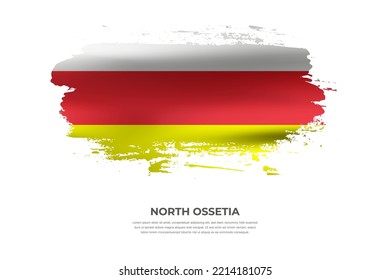 Bandera artística plegada de cepillo de Osetia del Norte. Pintar marca de pincel de frotis en fondo blanco aislado